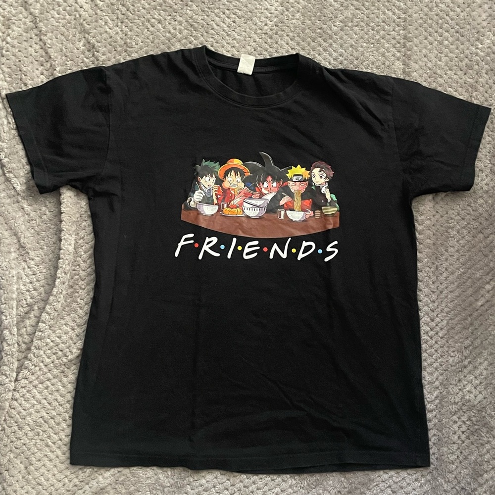 Black Graphic T-Shirt with Anime Characters